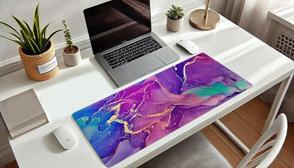 French KOKO Large Mouse Pad Desk Mat Protector Keyboard Pad Desktop Office School Essentials Decor Big Extended Laptop Computer Accessories Pretty Mousepad Women Girls Marble Purple XL 36" x 16.5"