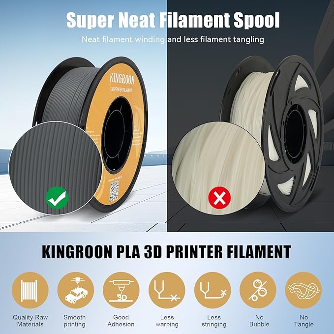Kingroon High Speed PLA 3D Printer Filament 1.75mm, 3D Printer Rapid Filament for 30-600mm/s Hyper Printing Filament, Dimensional Accuracy +/- 0.03 mm, 1kg Plastic Spool(2.2lbs) (Gray)