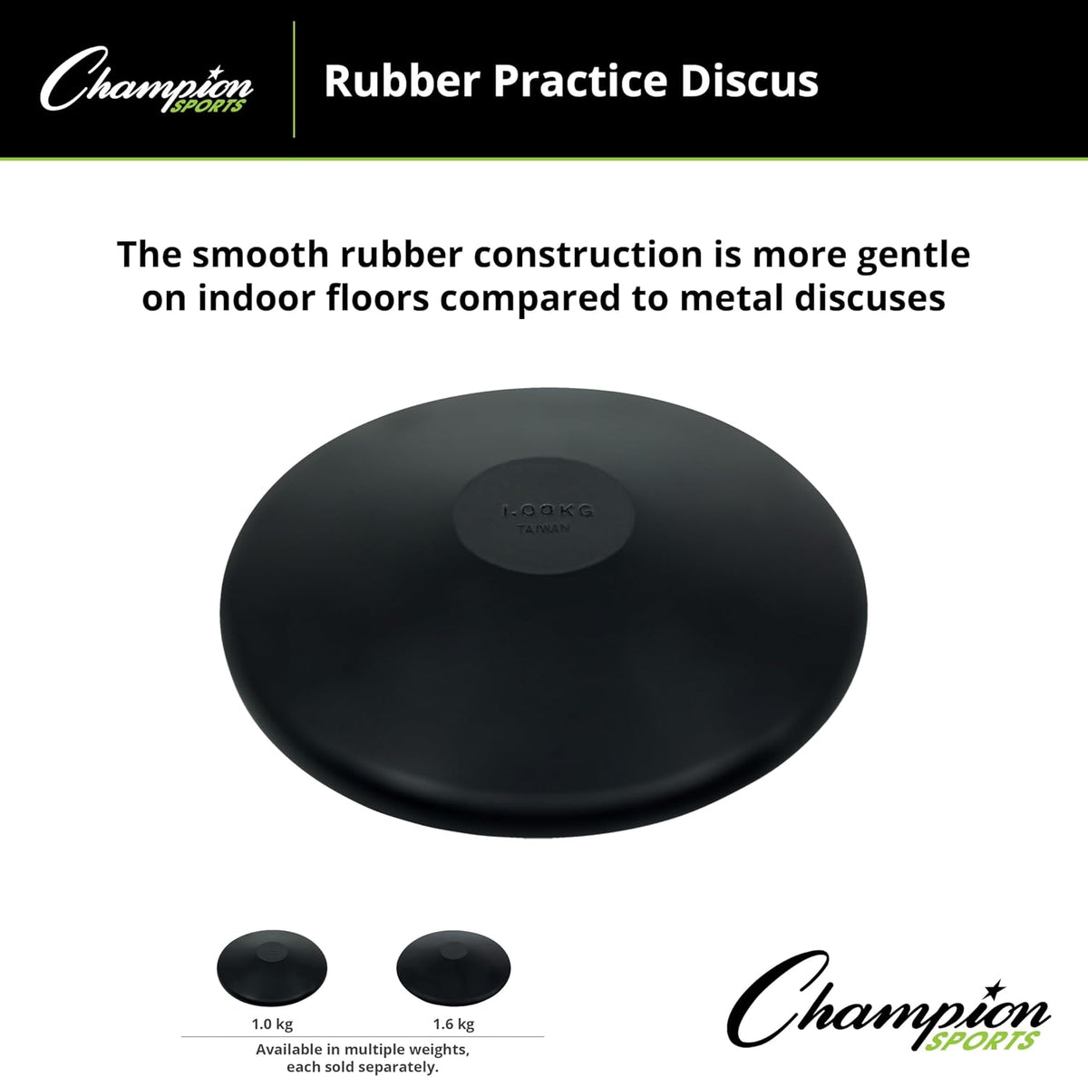 Champion Sports Rubber Practice Discus, 1.0 kg, Black