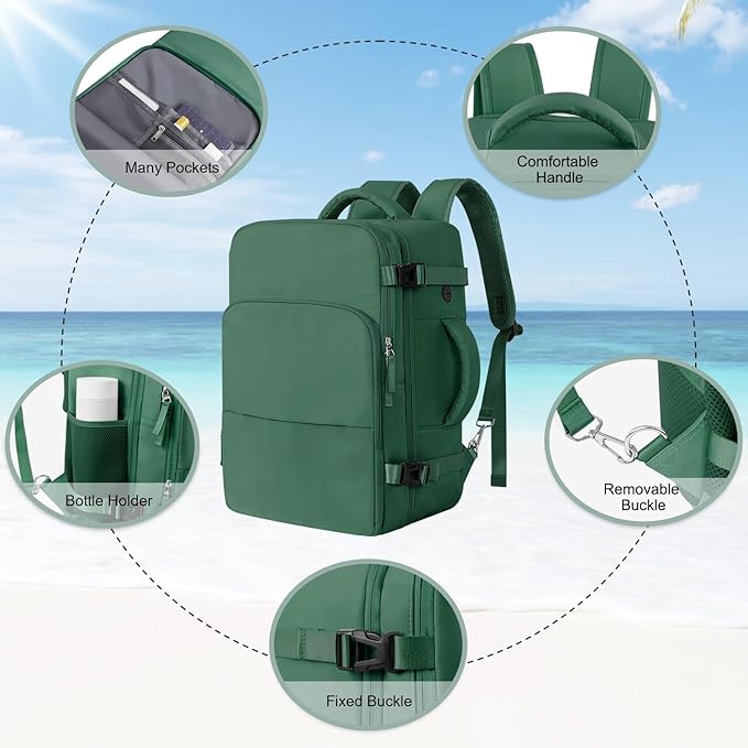 Hanples Large Travel Laptop Backpack for Women, Carry On Backpack, Hiking Backpack, Waterproof Durable Business Backpack with USB Charging Port, College Computer Bag, Fits 16 Inch Laptop