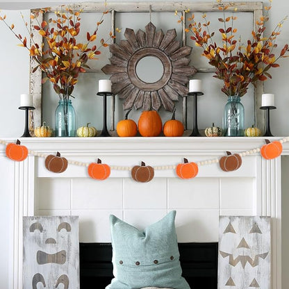 DAZONGE Thankgiving Decorations for Home, Felt Pumpkin Bead Garland for Thanksgiving Decor, Fall Thanksgiving Banner for Mantle Wall Decor
