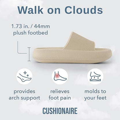 CUSHIONAIRE Feather Slides  Comfortable Cloud Cushion House Slippers for Women, Indoor Outdoor EVA Foam Foot Spa Shower Shoes, Non-Slip Arch Support