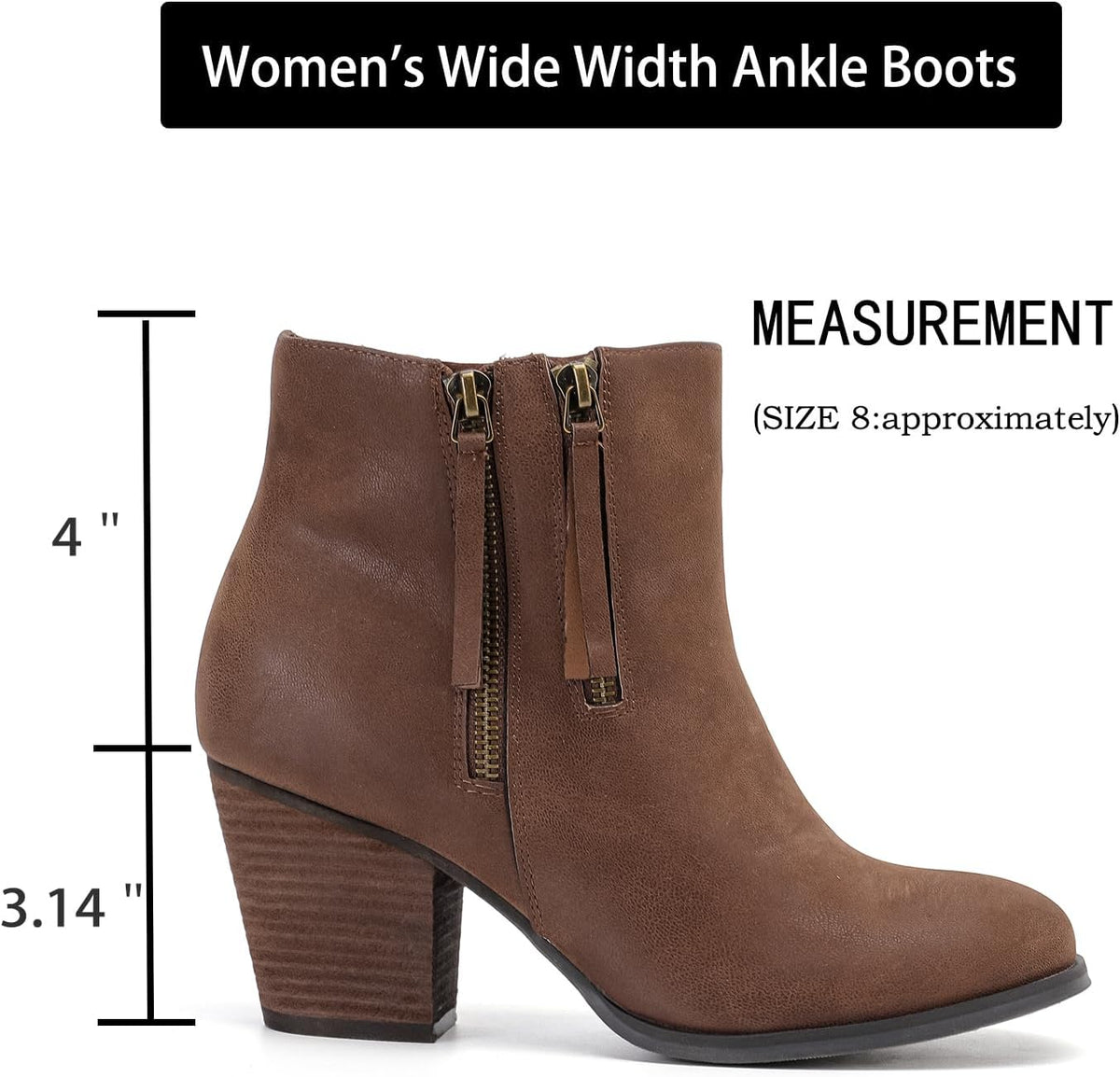Luoika Women's Wide Width Ankle Boots, Chunky Heel Side Zipper Extra Wide Short Booties