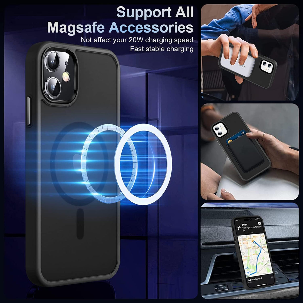 MOCCA Strong Magnetic for iPhone 13 Case (DOES NOT INCLUDE SCREEN PROTECTOR), [Compatible with Magsafe]Translucent Matte Back Slim Shockproof Case for iPhone 13 Phone Case 6.1", Frosted White, Black camera outline