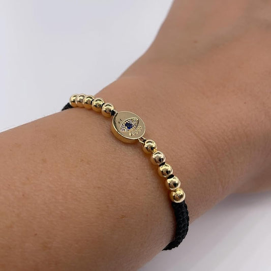 Lucky Evil Eye Charm Hand-Woven Adjustable String Bracelet for Women Protection (Black)