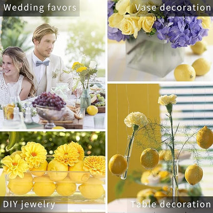 Fake Artificial Fruit Lemons Set of 12, Artificial Faux Fruits Big Size Vivid Faux Yellow Lemon Plastic Fake Yellow Lemon for Fake Fruit Bowl, Home Kitchen Table Cabinet Party Decor Photography Prop