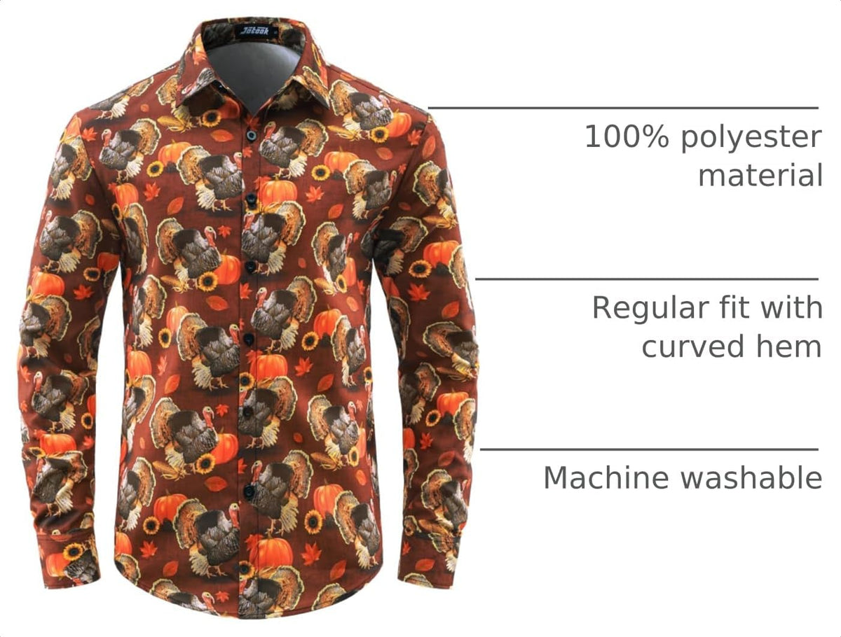 JOTOOK Mens Christmas Shirts Funny Turkey Thanksgiving Shirts Santa Claus Long Sleeve Button Down Shirt