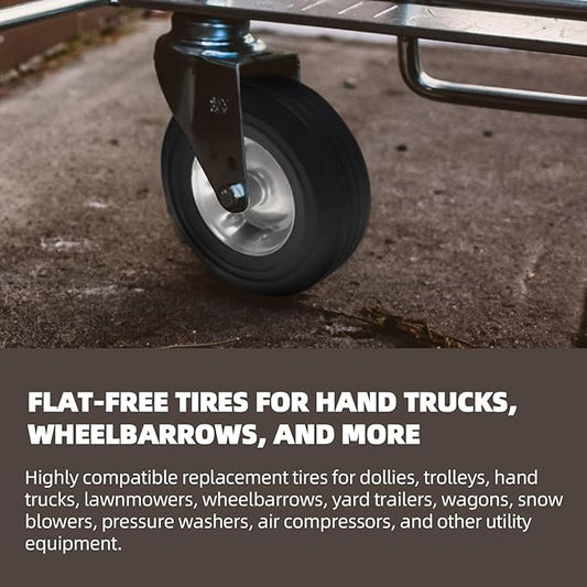 AR-PRO (2-Pack) 10" x 2.5" Flat Free Solid Rubber Replacement Tires - Flat-Free Tire and Wheel for Hand Trucks and Wheelbarrows with 58" Axles