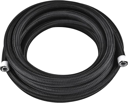 8AN 20FT PTFE Fuel Line Hose, E85 Stainless Steel Nylon Braided Fuel Hose Compatible with all Automotive Fuels, Lubricants, and Coolant - Black