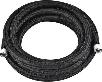8AN 20FT PTFE Fuel Line Hose, E85 Stainless Steel Nylon Braided Fuel Hose Compatible with all Automotive Fuels, Lubricants, and Coolant - Black