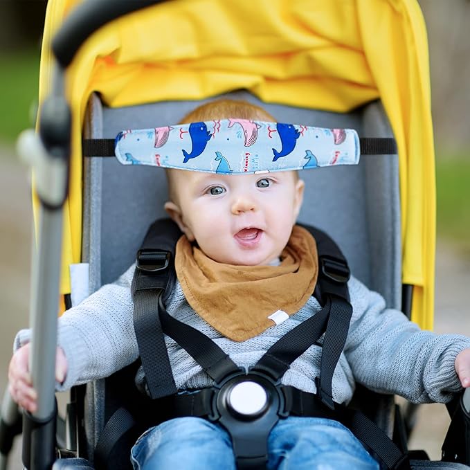 HESTYA 2 Pieces Baby Carseat Head Support Band Strap Headrest Stroller Seat Sleeping Headrest Neck Relief Head Strap Headband for Kids Children Toddler Infant(Dinosaur and Dolphin)