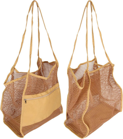 Mesh Beach Bag for Women Oxford Cloth Foldable Lightweight Mesh Shoulder Handbag for Vacation Travel Pool
