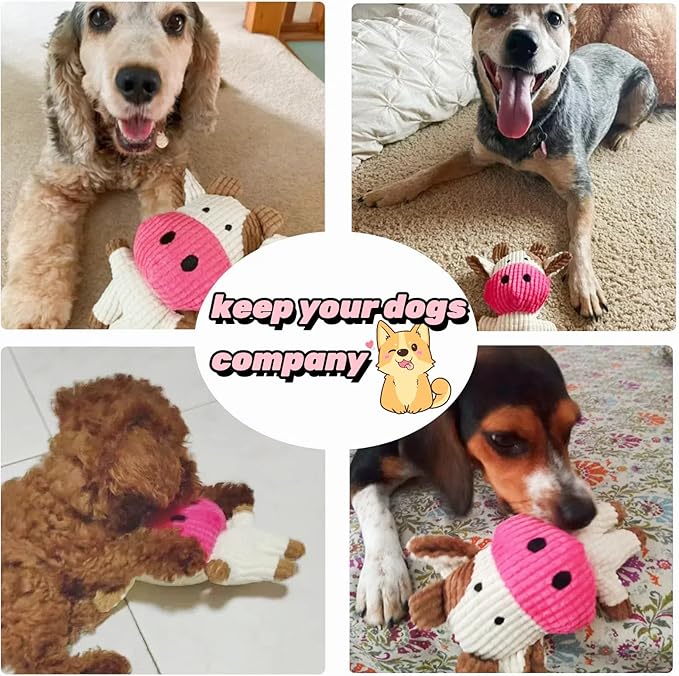 Plush Dog Toy - Squeaky Puppy Chew Toy for Small, Medium, Large Dogs (Cow)