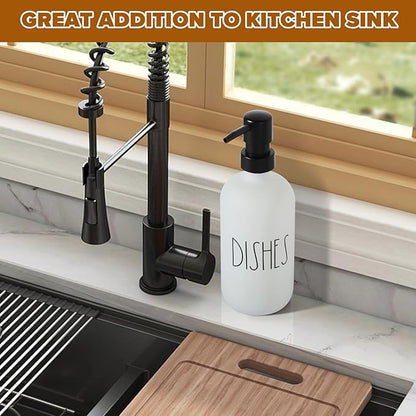 Dish Soap Dispenser, Matte White Soap Dispenser for Kitchen, Glass Dishes Soap Dispenser with Plastic Pump, 17 Fl Oz Refillable Liquid Soap Bottle Container, Farmhouse Kitchen Decor