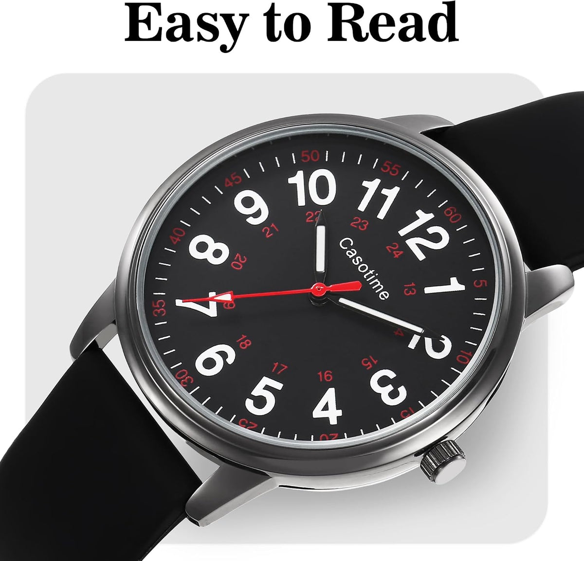 Casotime 30M Waterproof Nurse Watch - Luminous Easy Read Dial, Second Hand & 24H Military Time, Durable Silicone Band for Nurses, Medical Professionals, Students - Men and Women