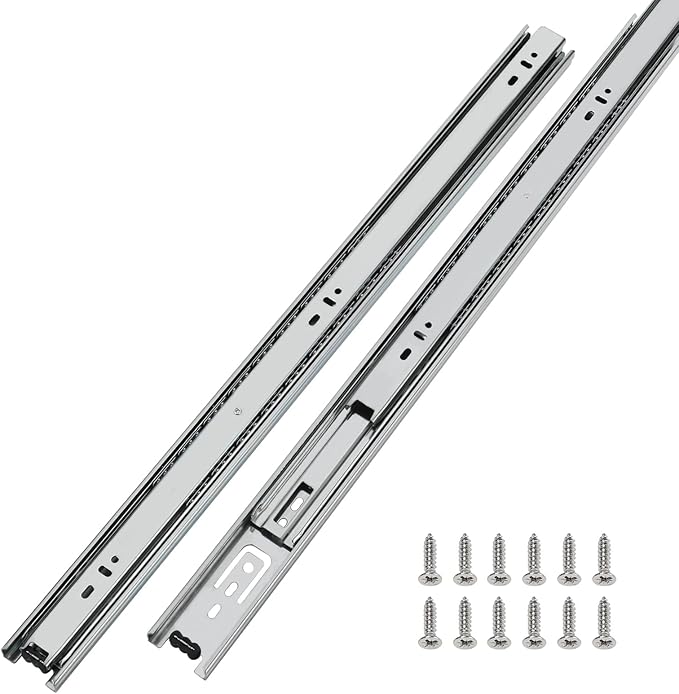 LONTAN 22 Inch Silver Basic Side Mount Drawer Slides 1 Pair Cabinet Glides Tool Box Trash Can Slider Heavy Duty Ball Bearing Drawer Rails 100LB Capacity