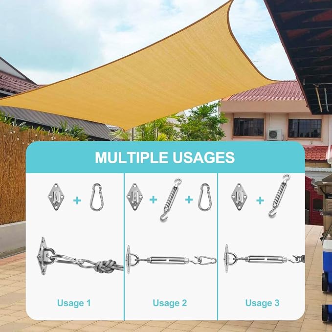HOMPER Awning Attachment Set, Heavy Duty Sun Shade Sail Stainless Steel Hardware Kit for Garden Triangle and Square, Rectangle, Sun Shade Sail Fixing Accessories