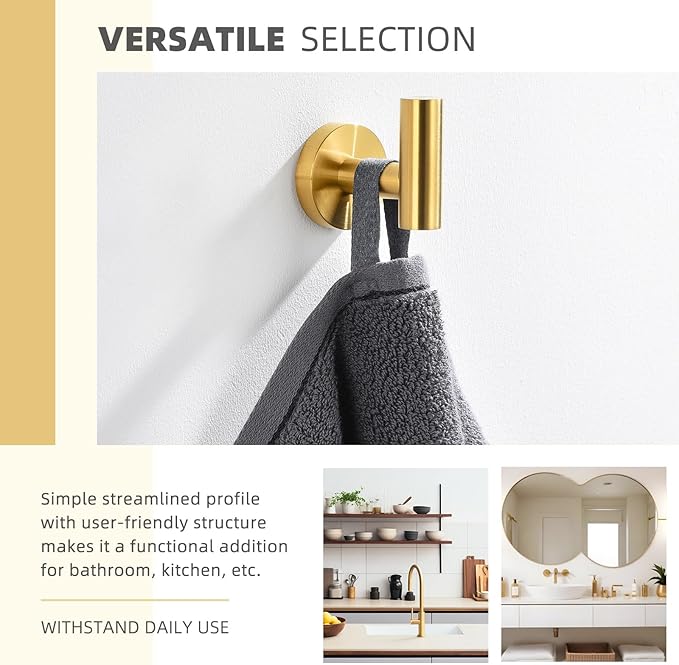 Angle Simple Bathroom Towel Hook, SUS304 Stainless Steel Bath Towel Holder, Robe Hook for Wall, Brushed Gold