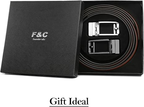 Founders & C Ratchet Click Belt 2 Pack,Leather Slide Dress Comfort Belt Adjustable with Buckle Gift Set