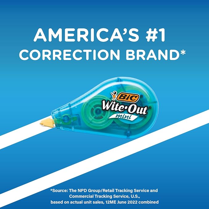 BIC Wite-Out Mini Correction Tape, White, No Dry Time, Long Lasting, 5-Count