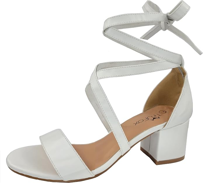 TruFox Women's Strappy Low Block Heels, Tie Up Open Toe Sandals | Lace-Up Heels, Wrap-Around Design, Cushioned Insole for All-Day Comfort - Great for Parties & Weddings