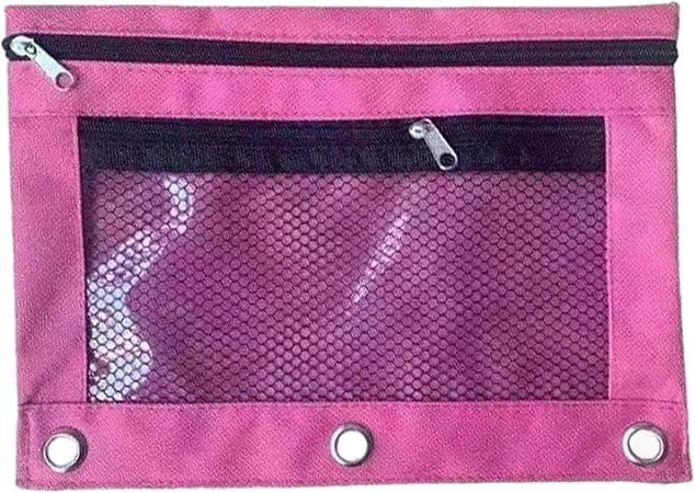 Backpack Pencil Pouch Tear-resistant Pencil Holder Mesh Windows Zippered Stationery Storage Bag for Pencils Large Capacity Durable Fabric Pouch Rose Red