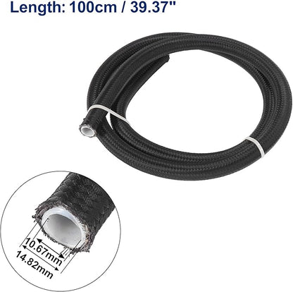 AN8 12 3ft Universal Braided PTFE Nylon Stainless Steel for E85 Car Oil Fuel Gas Line Hose Black