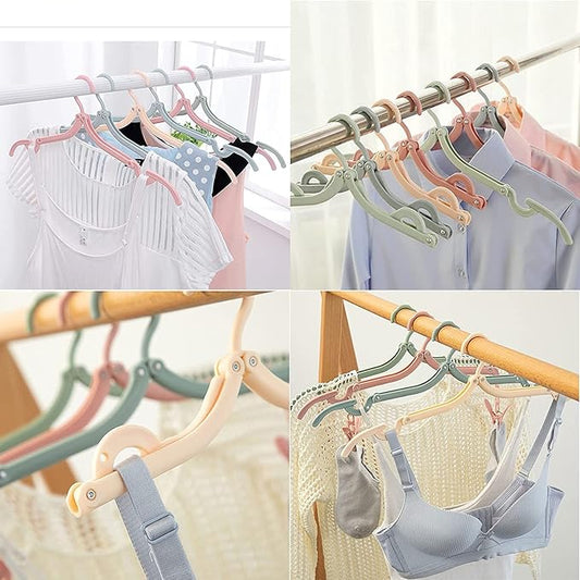 10pcs Colorful Folding Clothes Hangers,Space Saving Travel Accessories Portable Lightweight Collapsible Plastic Hangers Windproof Non-Slip Telescopic Drying Rack for Home Travel Camping