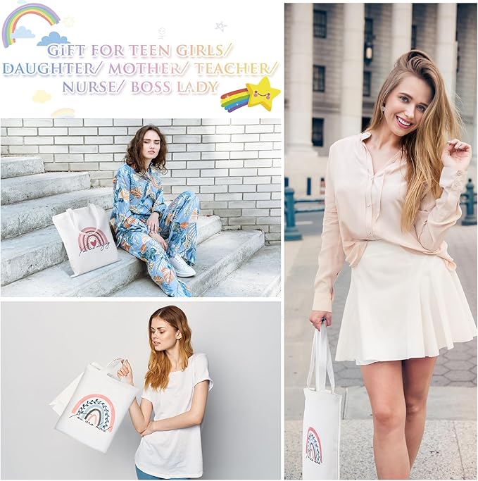 Sanwuta 2 Pcs Aesthetic Canvas Bag Inspirational Tote with Zipper Thank You Gift Bag for Women Teacher Reusable Canvas Bag