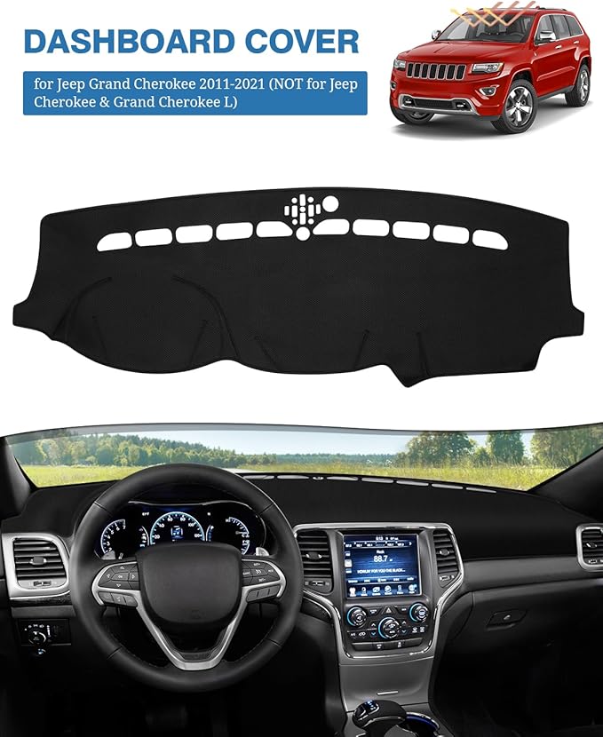 FIILINES Dash Cover for Jeep Grand Cherokee 2011-2021 (NOT for Jeep Cherokee  Grand Cherokee L), Dashboard Mat Cover Car Accessories Sunshade Nonslip Mesh Protector No Glare Black