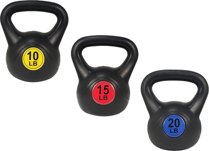 Fitvids Wide Grip 3-Piece Kettlebell Set, 5, 10 & 15 lb