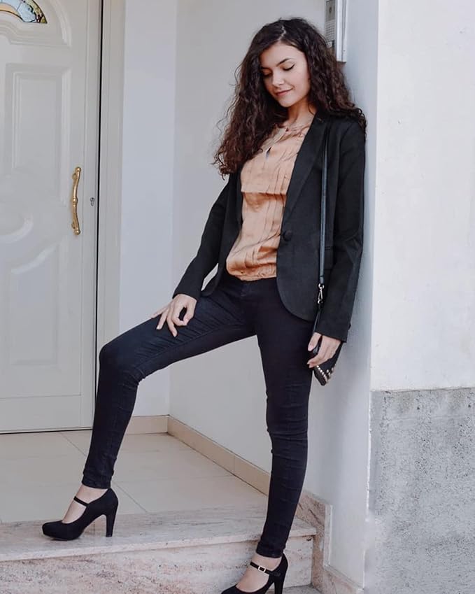 LookbookStore Womens Notched Lapel Pockets Button Work Office Blazer Jacket Suit