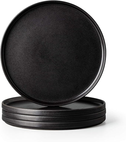 AmorArc Ceramic Dinner Salad Plates Set of 4, 8.5 Inch Reactive Matte Glaze Dish Set, Dessert, Salad, Appetizer, Small Dinner Plate, Microwave, Dishwasher Safe,Scratch Resistant,Reactive Matte Black
