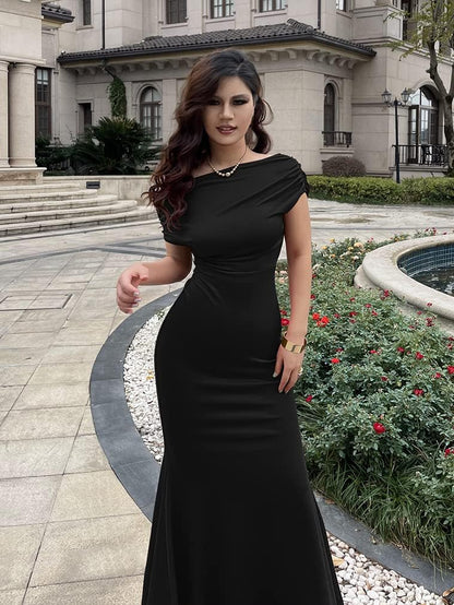 YMDUCH Women's Elegant Sleeveless Off Shoulder Bodycon Long Formal Party Evening Dress.