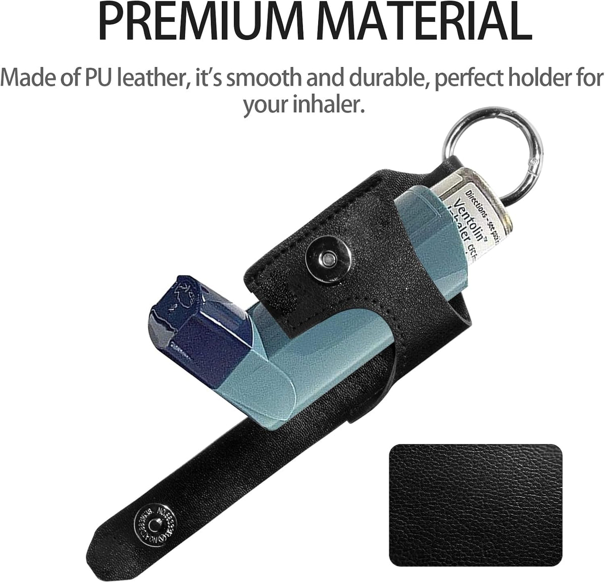 Holder Travel Case for Asthma Inhaler, PU Leather Travel Handy Mini Holster for Adults and Kids, Inhaler Not Included, Black