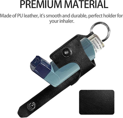 Holder Travel Case for Asthma Inhaler, PU Leather Travel Handy Mini Holster for Adults and Kids, Inhaler Not Included, Black