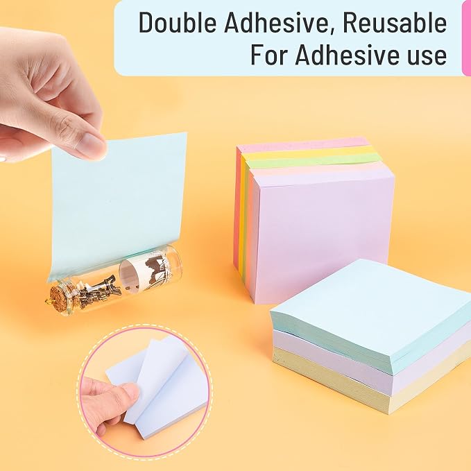 Sticky Notes 3x3 Inches, 8 Pads, 800 Sheets, 8 Color Sticky Note Pads, Premium Sticky Pads, Sticky Notes Bulk, Self-Stick Note Pads, 100 Sheets/pa