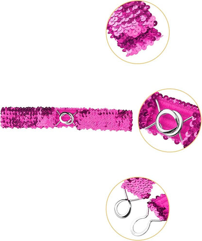 Allegra K Womens Plus Size Stretchy Skinny Waist Belts Shiny Sequins Decor Elastic Belts for Dresses