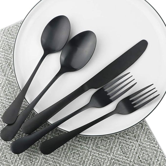 Matte Black Salad Forks Set 4 Piece, Flatware Bulk 188 Stainless Steel Heavy Duty Silverware Fork, 7.48-Inch Eating Utensils Table Dessert Fork Service for 4 Satin Finished, Dishwasher Safe