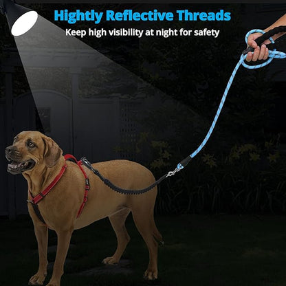 Long Dog Leash 15 FT: Heavy Duty Rope Leashes for Dogs Training with Swivel Lockable Hook Reflective Threads Bungee and Padded Handle - Dog Lead for Large Small Medium Dogs Outside Walking Hiking Blue
