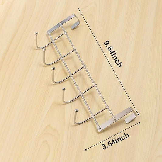 Over The Door 5 Hooks Home Bathroom Organizer Rack Clothes Coat Hat Towel Hanger Stainless Steel Good Load-Bearing