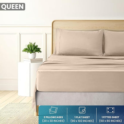Utopia Bedding Queen Sheet - Brushed Microfiber - Soft Bed Sheet for Queen Size Bed - Includes 1 Fitted Sheet Only- Deep Pocket (Beige/Light Brown))