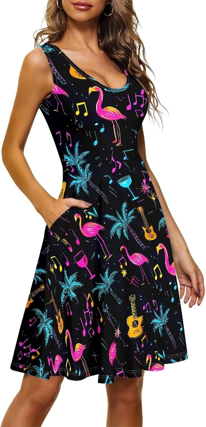KiuLoam Women's Casual Sleeveless A-Line Dresses Tank Top Sundresses Dress with Pockets XS - 4XL