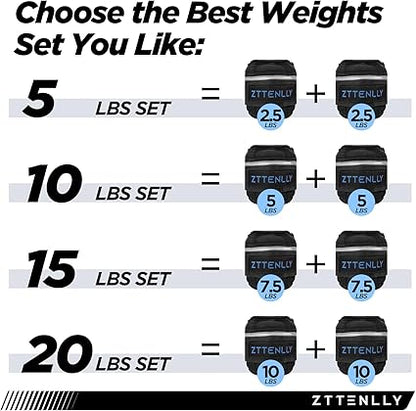 Adjustable Ankle Weights 10LBS Pair (5lbs each) with Carry Bag - Breathable Fabrics, Reflective Trim - Strength Training Leg Wrist Arm Ankle Walking Weights Sets for Women Men Kids¦¦