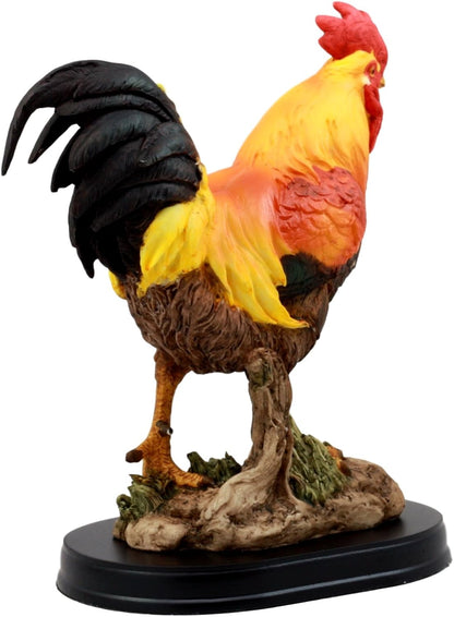 Proud Country Chicken Rooster Statue with Base 7.5" Tall Resin Sculpture in Vivid Colors