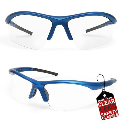 MTX Clear Safety Glasses with Blue Temple, ANSI Z87+, Impact Resistant, Anti-Scratch UV Protection Lens for Shooting, Yard Work, Cycling, and Outdoor Activities (1 Pack)