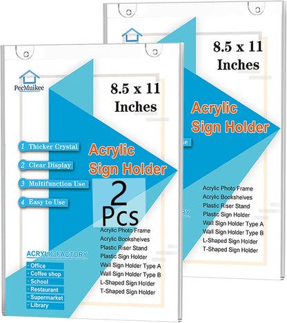 Acrylic Sign Holder 8.5x11 Vertical, Wall Mount Acrylic Sign Holder and Plastic Paper Display Ad Frame for Restaurants, Office, Market, Library, Store, 3 Pcs