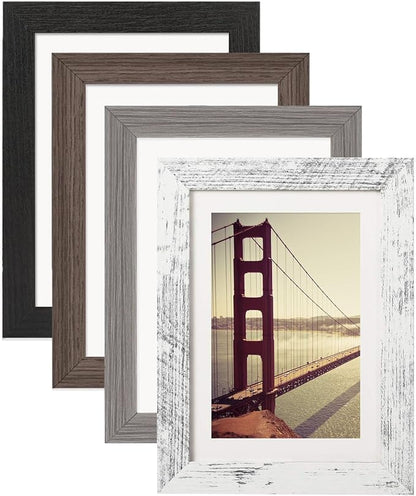 4x6 Picture Frame Brown Wood Pattern with HD Plexiglass,Display Pictures 3.5x5 with Mat or 4x6 Without Mat, Horizontal and Vertical Formats for Wall and Table Mounting, 2 Packs (brown and white)