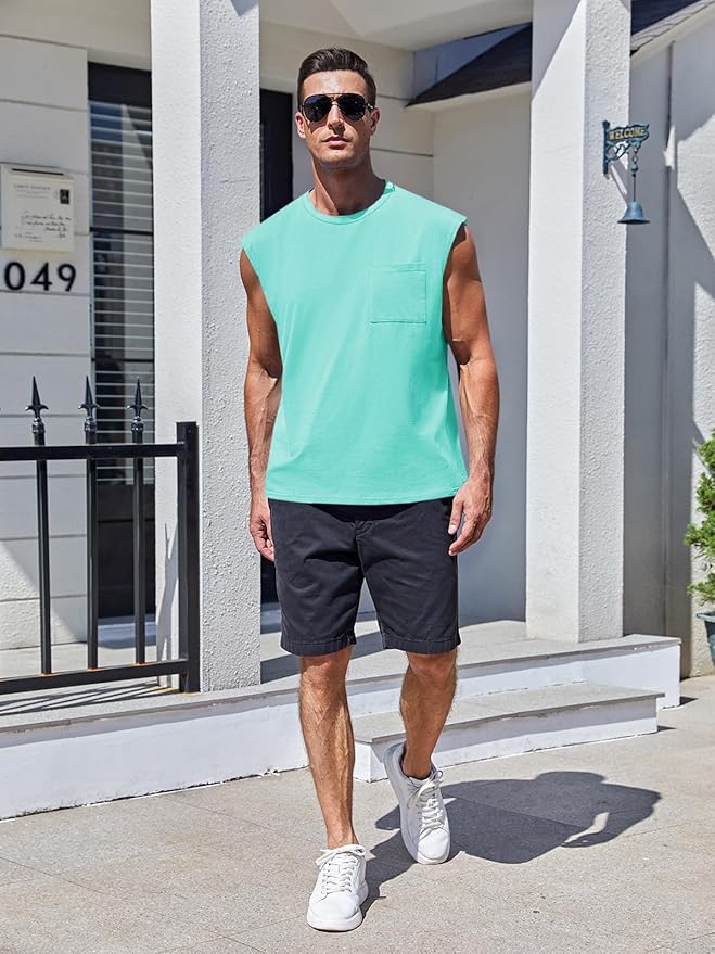 ZIWOCH Mens Sleeveless Tank Tops Workout Cut Off Shirts Muscle Gym T Shirts with Pocket