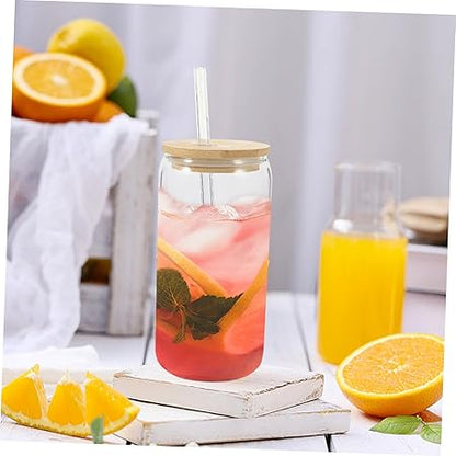 Travel with Glass Coffee Cup Iced Coffee Tumbler with Lid and Straw Bubble Tea Cups for On-the-go